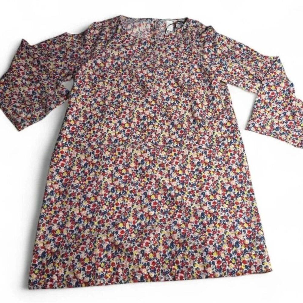 H&M Floral Long Sleeve Shift Dress Womens Size Medium Ditsy Mini Casual